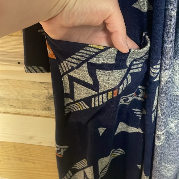 LuLaRoe size Med Blue with Multicolor Aztec Print Long Sleeve Cardigan Sweater - Picture 3 of 9